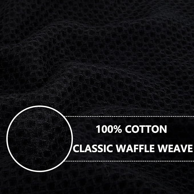 Homaxy 100% Cotton Waffle Weave Kitchen Dish Cloths, Ultra Soft Absorbent Quick Drying Dish Towels, 12 x 12 Inches, 6-Pack, Black