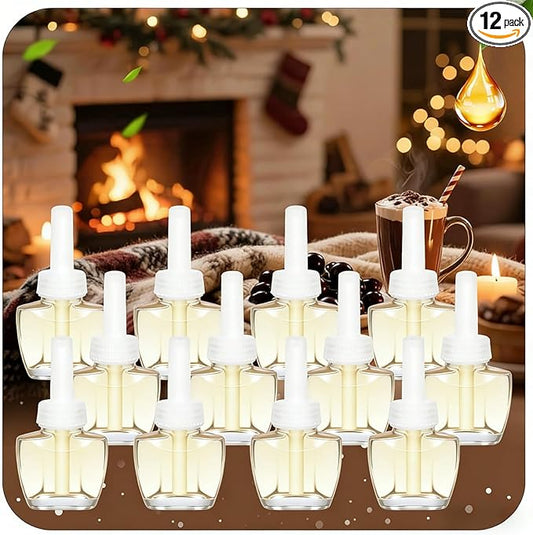 Plug In Refills Air Freshener, Black Currant, Cashmere Blanket, Hot Chocolate, Warm Fireplace, for Home and Bathroom 7.92 Fl Oz, 12 Count, Compatible with Air Wick & Glade, Not Include Glade Plus