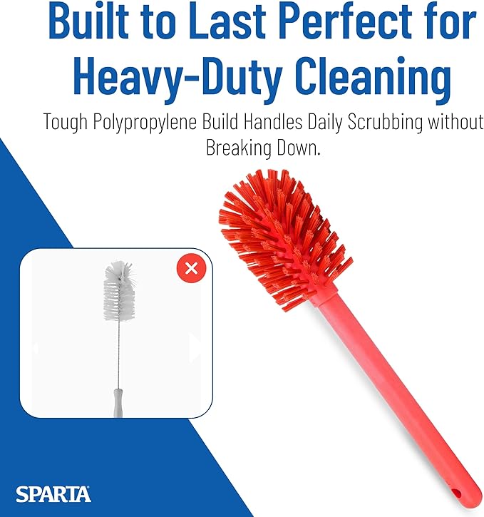 SPARTA Large Water Bottle Brush Ideal for Wide-Mouth Jars, Bottles and Tumblers, Dishwashing Tool with Handle for Home and Commercial Kitchens, Plastic, 12 Inches, Red