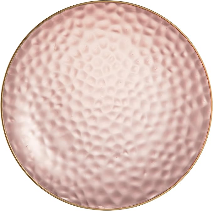 PLASTICPRO 30 Pack Hammered Plastic Plates Heavyweight Disposable Plastic Plates Elegant Clear Hammered Rim Platsic Party Dishes (Rose With Gold Rim, 7'' INCH PLATES)
