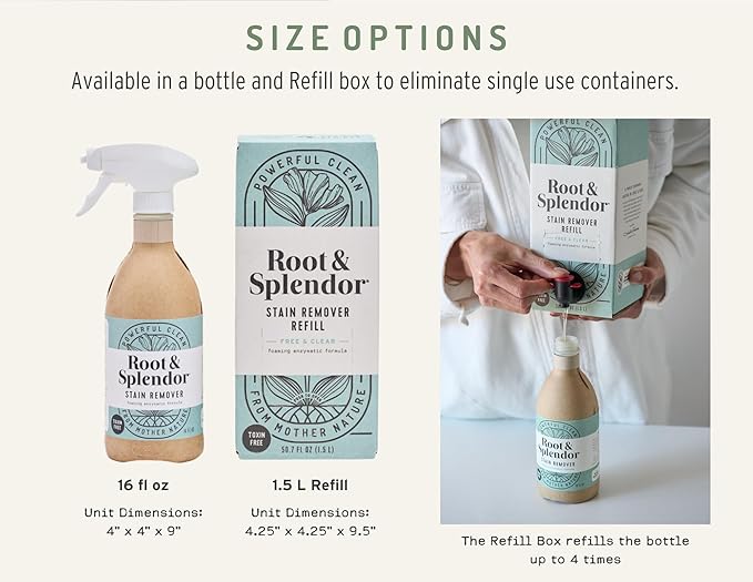 Root & Splendor Non Toxic Stain Remover Refill - Natural Stain Remover for Laundry | Eco Friendly, Plant Based, EWG Verified, Unscented, 1.5 Liter