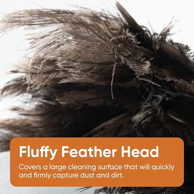 Superio Ostrich Feather Duster Fluffy Dust Remover, with Wooden Handle Reusable for Cleaning Homes, Ceilings, and Furniture (12 Pack)