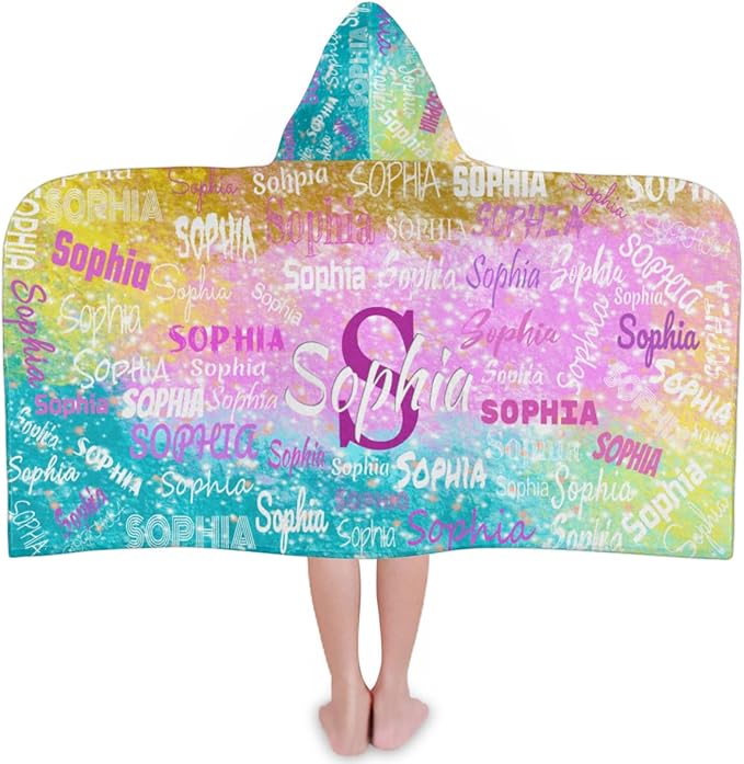 Custom Hooded Towel for Toddlers Boys Girls Kids Bath Pool Beach Towel Soft Absorbent Beach Poncho Wrap Changing Robe, Colorful Pink Yellow Turquoise with Stars