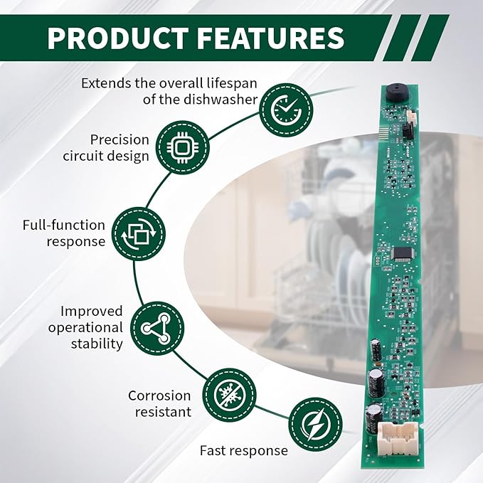 WD21X31910 Dishwasher User Interface Control Board Compatible with GE dishwasher models parts WD21X10499, WD21X10502, WD21X10503, AP7204355
