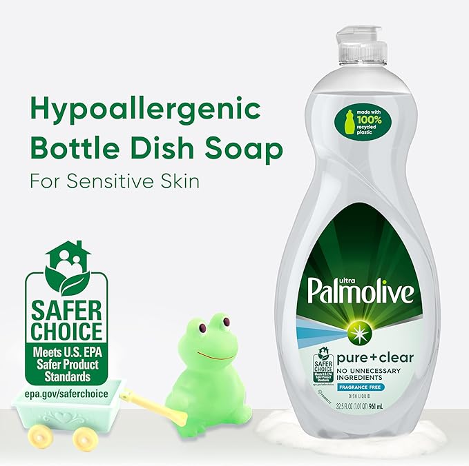 Palmolive Ultra Dishwashing Liquid Dish Soap, Pure + Clear Fragrance Free - 32.5 Fluid Ounce (Packaging may vary) (Pack of 3)