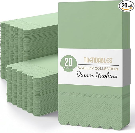 Party Solids Sage Green Scalloped Napkins Disposable 20 Pcs 3-Ply Sage Green Scalloped Dinner Napkins Disposable Decorative for Dinners & Parties, Paper Guest Towels for Bathroom & Party Supplies