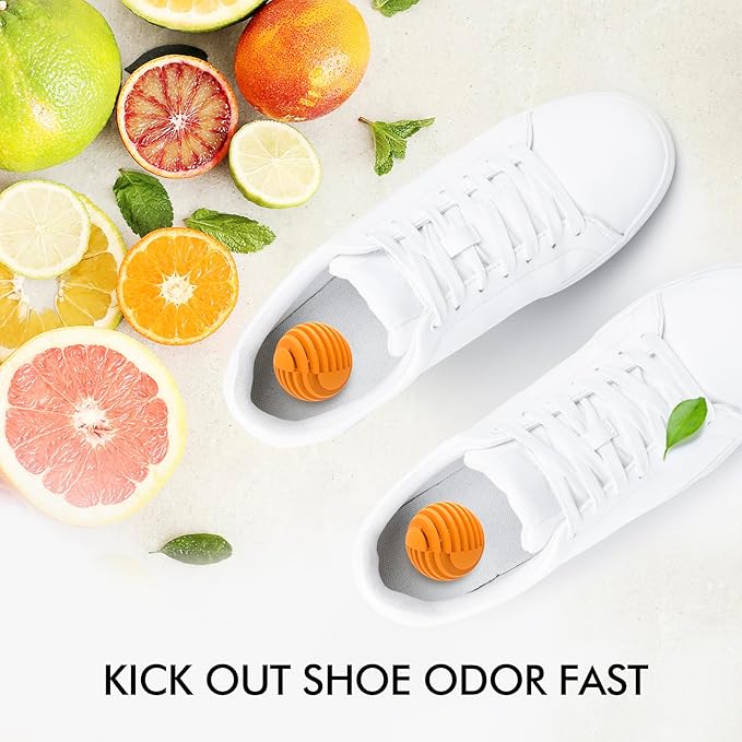 Xcleen Shoe Deodorizer Balls Citrus 6 Pack, Natural Essential Oil Long Lasting Sneaker Odor Eliminator, Small Spaces Air Freshener for Car Gym Bags, Drawers and Locker