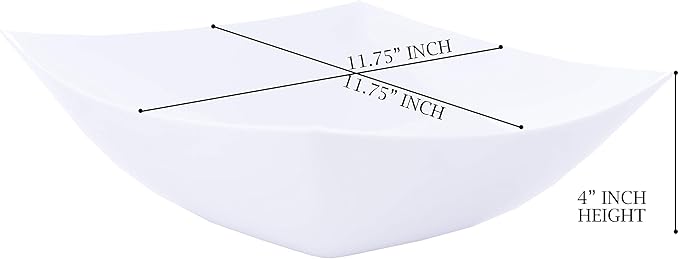 PLASTICPRO Disposable 128 ounce Square Serving Bowls, Party Snack or Salad Bowl, Extra Large Plastic Elegant White Pack of 4