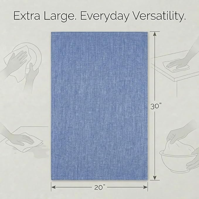 Urban Villa Kitchen Towels 100% Cotton Dish Towels for Kitchen(Set of 8) 20”x30” Dish Cloths Absorbent Kitchen Linen Set with Hanging Loop Perfect for Drying Dishes Cleaning Hand Towels – Blue White