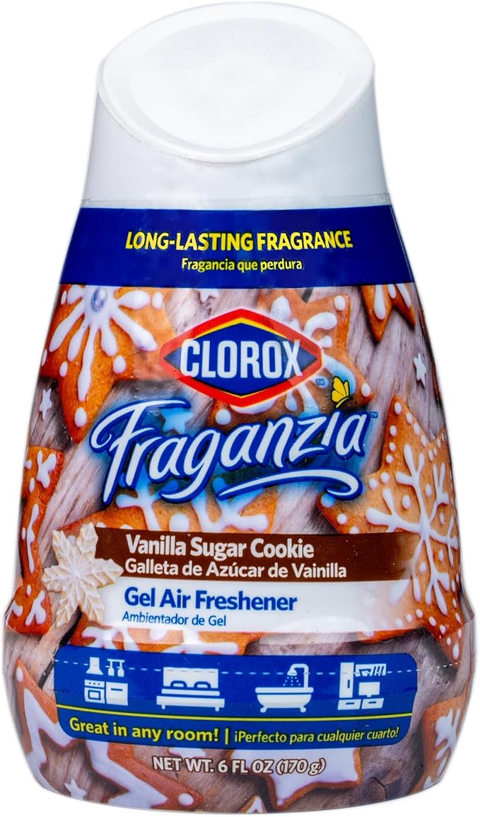 Clorox Fraganzia Gel Air Freshener Cone, Vanilla Sugar Cookie Scent - No-Plug, Battery-Free Air Freshener for Small Rooms, Closets, Kitchens, Bathrooms, Offices and More, 6 Ounce