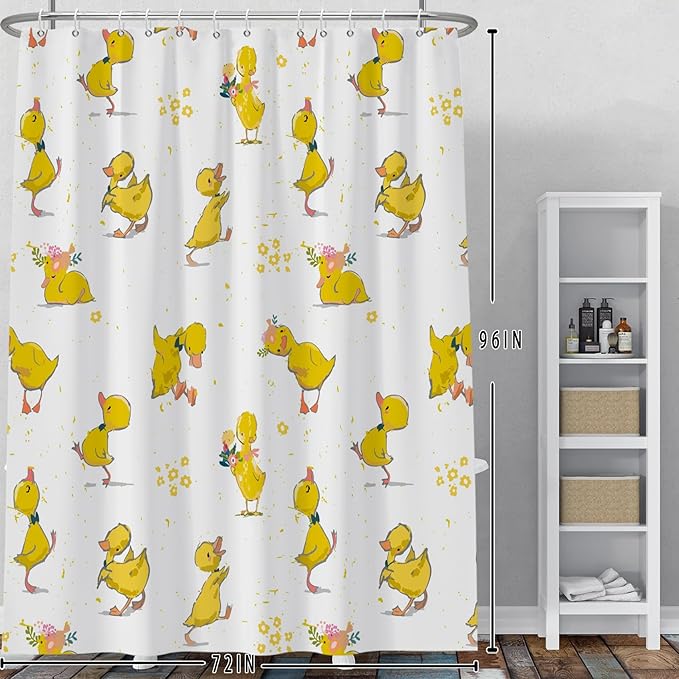 Baocicoo Cute Cartoon Baby Duck Shower Curtain Lovely Yellow Baby Duck Pattern Shower Curtain for Bathroom Bathtub Living Room Decor Fabric Waterproof Curtains for Bathroom with Hooks 72x96 Inches