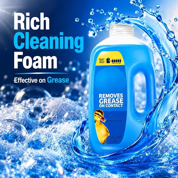 Dishwashing Liquid Refill Jug, Scent Dish Soap, Large 87 fl oz Kitchen Cleaning Liquid with Easy Pour Bottle Design