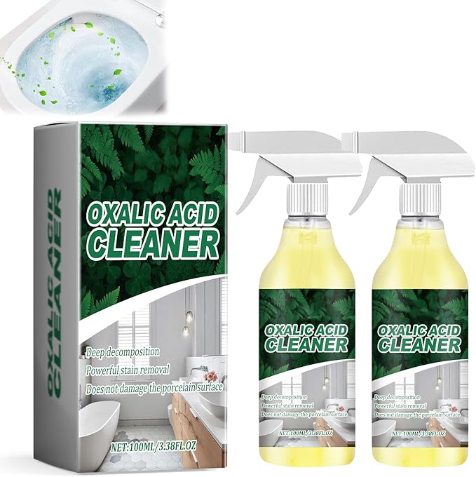 Oxalic Acid Cleaner Spray, Multipurpose Powerful Stain Remover for Toilet, Bathroom, Kitchen Floor and Countertop, 100ml/3.38fl.oz (2pcs)