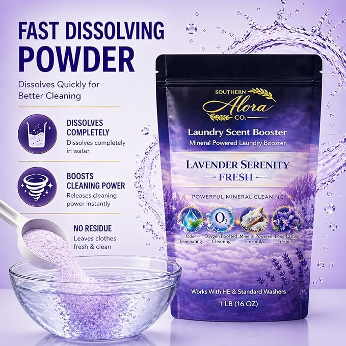 Oxygen Boosted Laundry Scent Booster Powder – Laundry Booster & Odor Eliminator, Laundry Freshener, Deep Clean Detergent Booster, Long Lasting Laundry Scent, HE Safe (1lb) (Lavender Serenty Fresh)