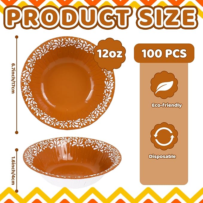 FYSUIMU 100 Pcs Mexico Fiesta Paper Bowls Cielito Lindo Party Snack Bowl Disposable Serving Bowls for Mexican Themed Party Household Supplies Decor, 12 Oz