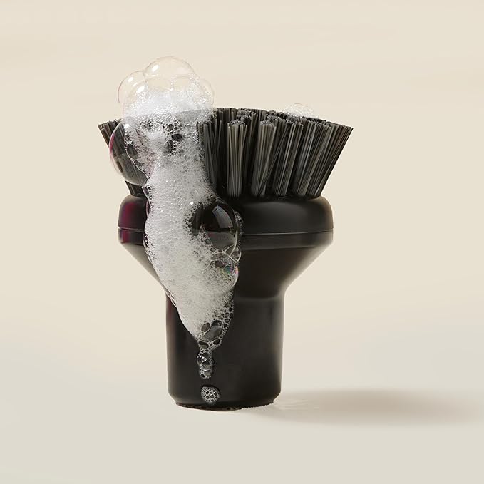 Curio Home Goods Ionic Palm Brush, Magnetized to Stand Upright, Stainless Steel with Replaceable Head, Onyx/Black