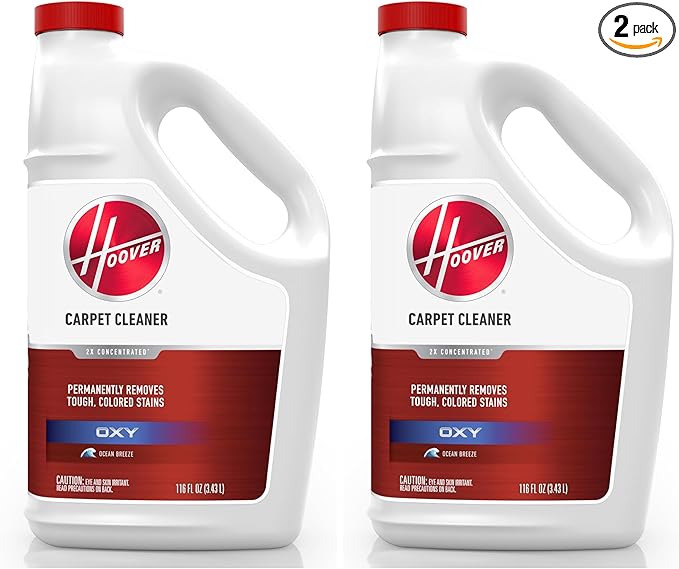 Hoover Oxy Carpet Cleaner Solution,116 oz,Ocean Breeze Scent,Deep CleaningCarpet Shampoo, Removes Tough Colored Stains from Carpet and Upholstery,Pair CarpetCleaner Machine, (Pack of 2)
