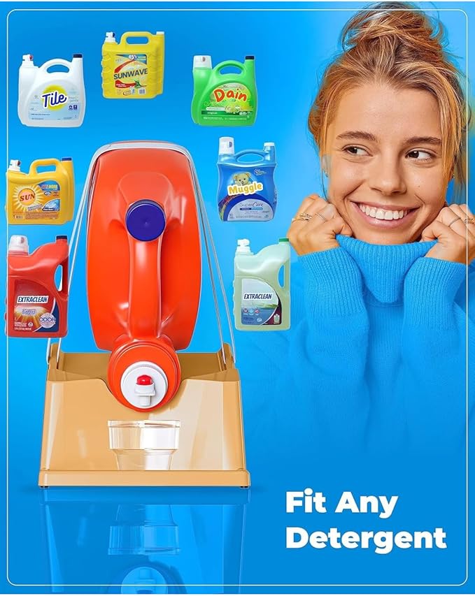 TidyFriend Liquid Laundry Detergent Holder Stand with Drip Tray & Rubber-Grip Feet, Stand for Laundry Room Organization and Storage, Fabric Softener Dispenser with Cup Holder for Easy Pouring (Beige)