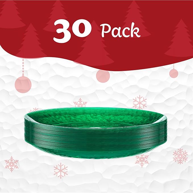 PLASTICPRO 30 Pack Hammered Plastic Plates Heavyweight Disposable Plastic Plates Elegant Green Platsic Party Dishes (Hammered green Christmass, 10'' INCH PLATES)