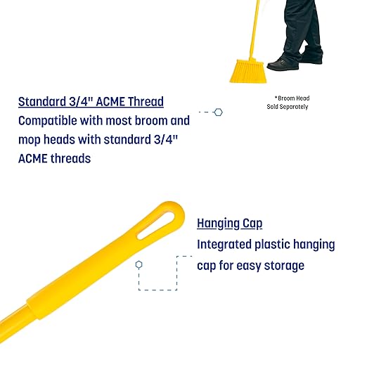 SPARTA 48" Fiberglass Replacement Handle with 3/4" Acme Thread Tip, Polyester Veil Reinforced, Hanging Cap, Commercial Cleaning, Yellow