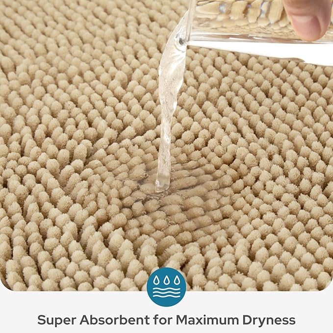 BYSURE Beige Bathroom Rugs Sets 3 Piece Non Slip Extra Absorbent Plush Chenille Soft Washable Bath Mats