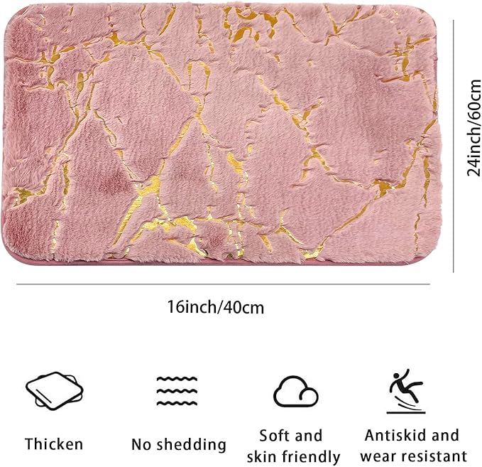 Marble Bathroom Rugs Nonslip Pink Bathroom Mats Ultra Soft Washable Bath Mats for Bathroom Floor Mats Carpet Water Absorbent Shower Rug Decoration for Kitchen Bedroom Living Room