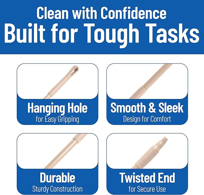 SPARTA 41225EC25 Fiberglass Broom Handle, Mop Handle, Replacement Handle With Acme Threaded Tip For Commercial Cleaning, 48 Inches, Tan, (Pack of 12)