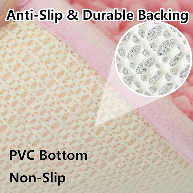 BOANKODU Bath Rug Sets 2 Piece, Soft Chenille, Non-Slip, 32x20 Inch + 20x20 Inch U Shape Multi-Purpose Machine Washable (Pink)