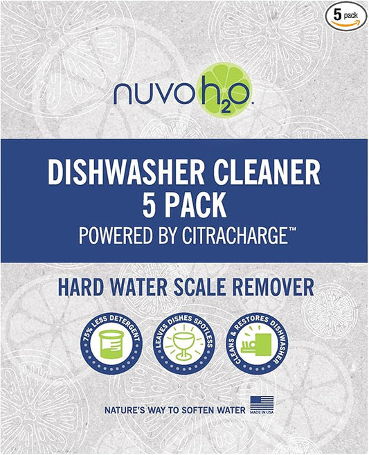 NuvoH2O CitraCharge Dishwasher Cleaner Packs – Removes Limescale, Hard Water Spots & Calcium Deposits, All-Natural Citrus Formula, Safe for Dishwashers & Appliances
