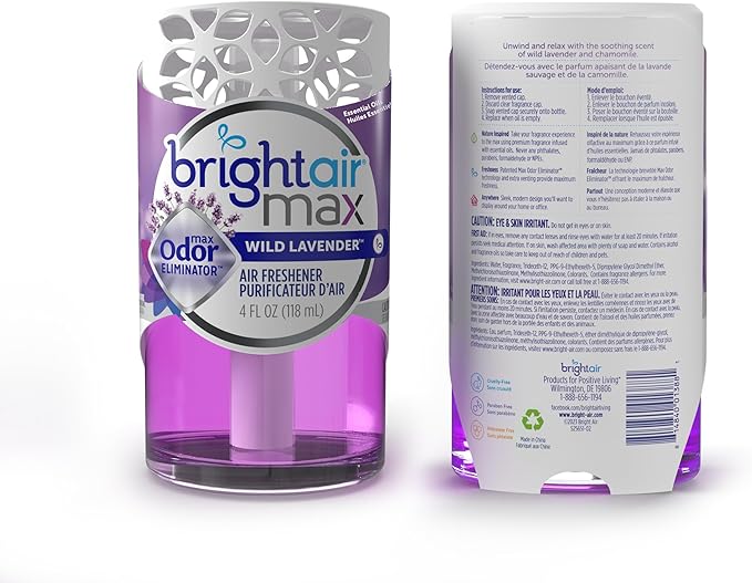 Bright Air Max 4 oz. Odor Eliminator Air Freshener, for Medium-Size Spaces, Wild Lavender Scent, Case of 6, Lasts up to 60 Days Each