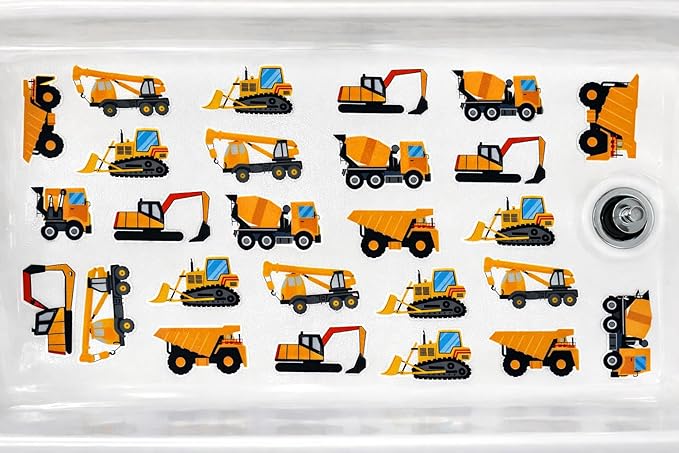 Construction Vehicle Bath and Shower Stickers, Slip Resistant Grip Stickers for Kids, (Pack of 5)