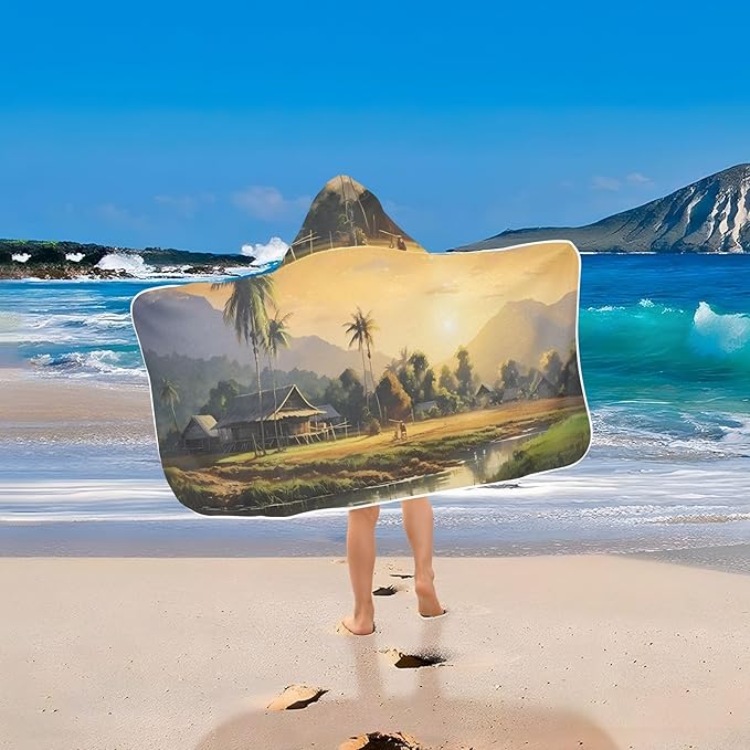 Hooded Towel for Kids River House View Pattern Beach Wrap Bath Towels 50x23.5in
