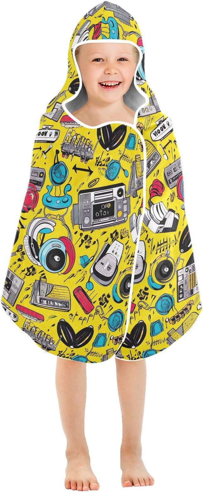 Kids Hooded Towels Funny Audio Headphones Swimming Beach Towel 23.5" x 50" Bath Towel for Boys Girls 21216664