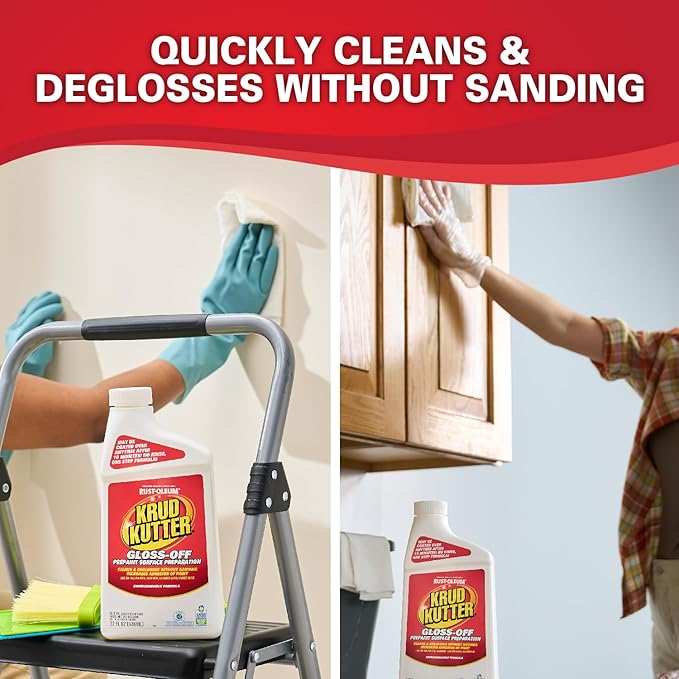 Krud Kutter Gloss-Off Prepaint Surface Preparation Cleaner, 32 oz, No Sanding Liquid Deglosser for Cabinets, Trim, Doors and Furniture, Removes Dirt Grease and Gloss for Paint Adhesion