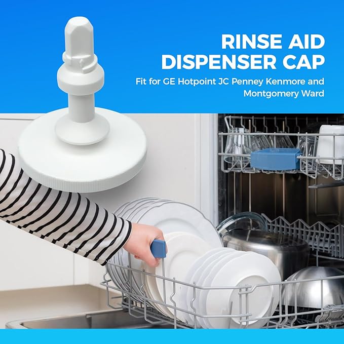 WD12X10284 Rinse Aid Fill Cap for GE Hotpoint JC Penney Kenmore and Montgomery Ward Dishwashers Rinse Aid Dispenser Cap WD12X24238 Fill Cap Assembly Replaces WD12X409 WD12X10024 1472897