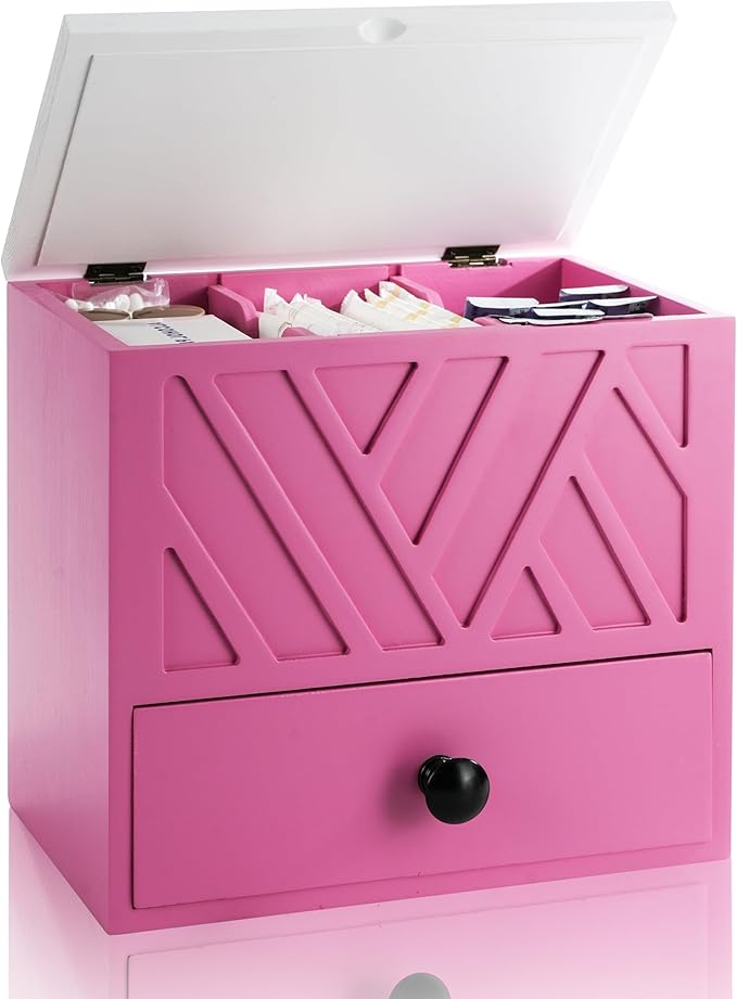 Tampon Holder for Bathroom Decor Feminine Product Organizer With Lid & Drawer Shark Week Box Girl Stuff (1, PINK)