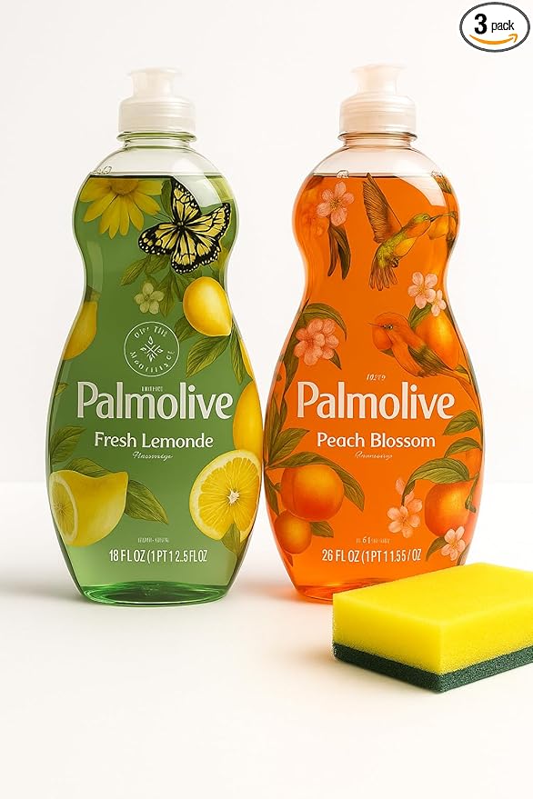 Palmolive Ultra Dish Soap Bundle - Limited Edition Scents: Fresh Lemonade & Peach Blossom 20 oz (2-Pack) + Bonus Sponge