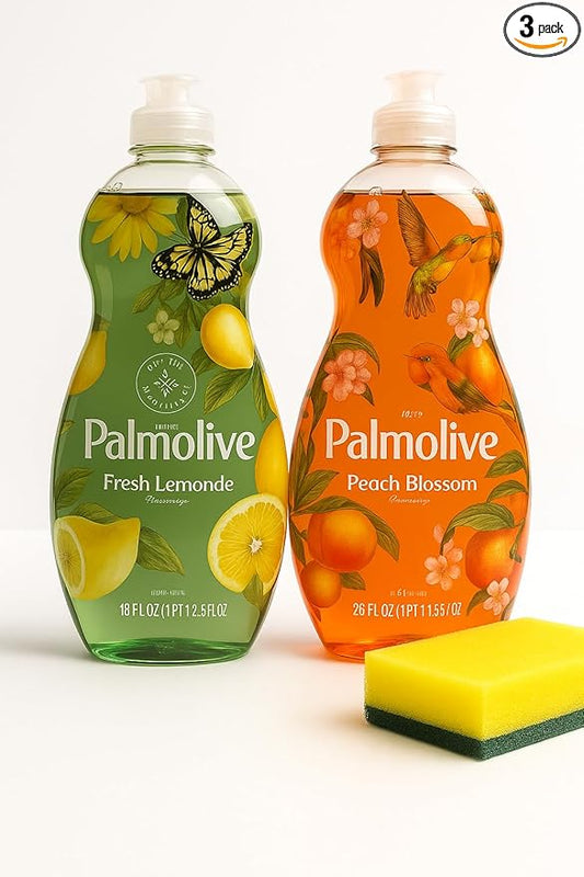 Palmolive Ultra Dish Soap Bundle - Limited Edition Scents: Fresh Lemonade & Peach Blossom 20 oz (2-Pack) + Bonus Sponge