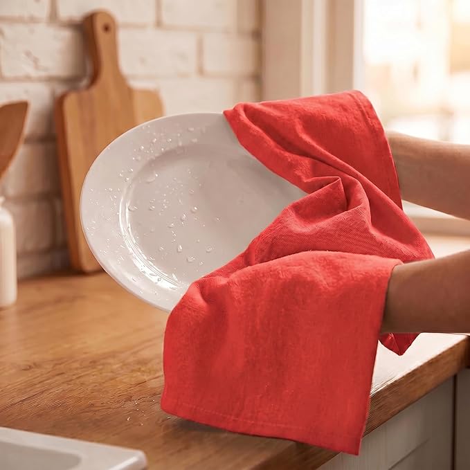 Urban Villa Kitchen Towel100% Cotton Red Color Dish Towels for Kitchen Size 20x30 inches (Set of 6) Highly Absorbent Multiuse Dish Cloths with Hanging Loop Quick Drying Soft Premium Hand &Tea Towels