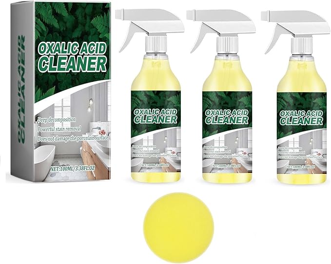 Oxalic Acid Cleaner Spray Toilet Bowl & Tile Stain Remover, Multipurpose Oxalic Acid Cleaner with Sponge, 100ml/3.38fl.oz (3pcs)