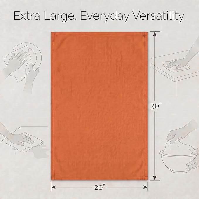 Urban Villa Kitchen Towels 100% Cotton Dish Towels for Kitchen(Set of 6)20”x30” Dish Cloths Highly Absorbent Kitchen Linen Set with Hanging Loop Perfect for Drying Dishes Cleaning Hand Towels – Orange