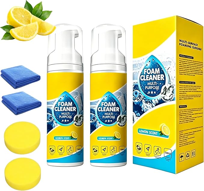 Foam Cleaner All Purpose, Multifunctional Foam Cleaner for Car, New Foam No-Rinse Cleaner for Car Interior, Kitchen, Bathroom Tiles, Sofa (2PC, 150ML)