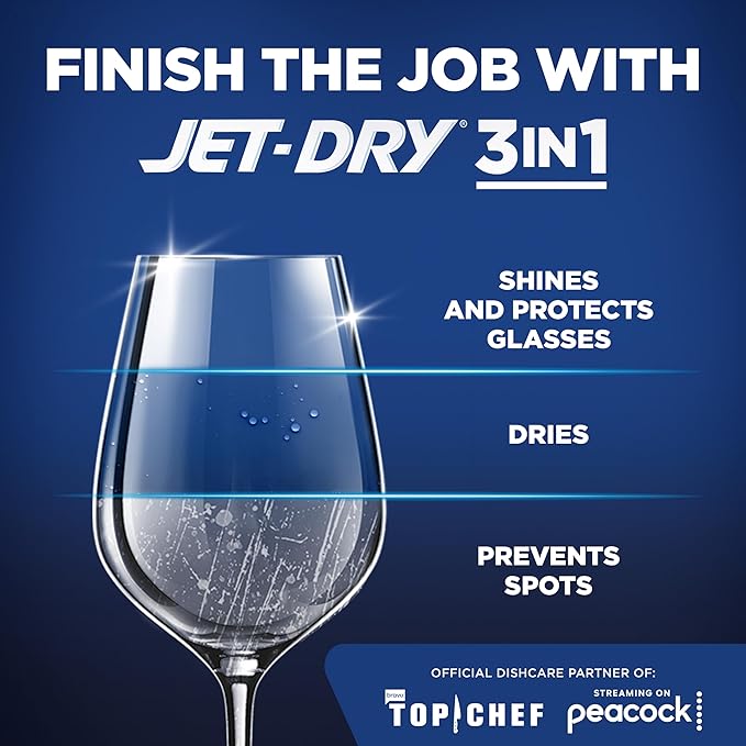Finish Jet-Dry Dishwasher Rinse Aid, Compatible with Dishwasher Detergent, Prevents Spots & Residues, Dries, Shine & Protects, 23 oz, 225 Washes.