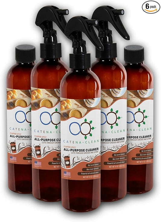 Natural Pumpkin Spice Bathroom Cleaner (Pack of 6, 8 fl. oz each, 48 fl. oz total) – Fast Acting, All Purpose Spray for Toilet, Shower, Tile, & Sink – Descaler, Limescale, Grime, & Soap Scum Remover
