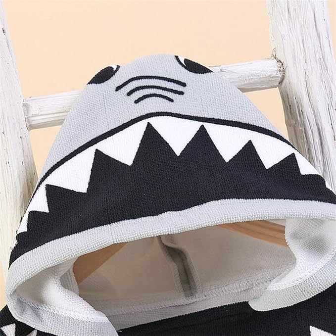 TONWHAR Soft Cotton Hooded Beach Towel Poncho for Kids Bath Pool Beach Swim Boys Girls Cartoon Cover-up Cape (Shark)