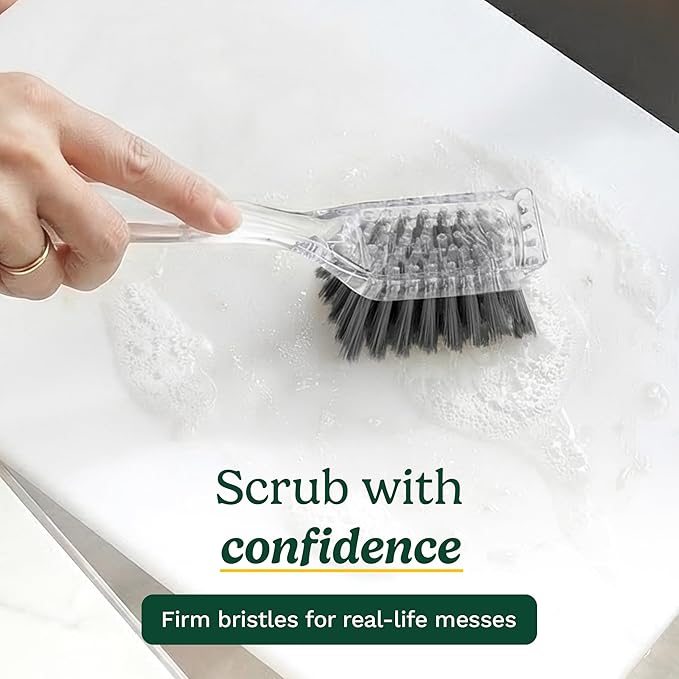 Cuisinart Dish Brush with Handle 2 Pack – Kitchen Scrub Brush for Dishes, Pots & Pans, Non-Scratch Dish Scrubber, Firm Bristles for Sink & Cookware, Comfortable Grip for Everyday Cleaning