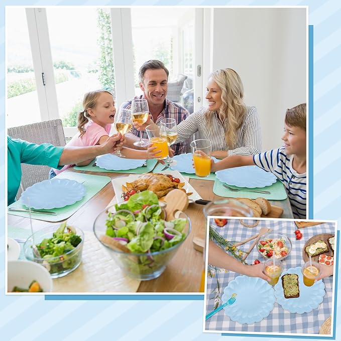 NatNarr 30 Pcs Light Blue Paper Plates 9.5 In Blue Plates Disposable Heavy Duty Scalloped Party Plate with Shell Edge for Wedding Birthday Bridal Shower Boy Baby Shower