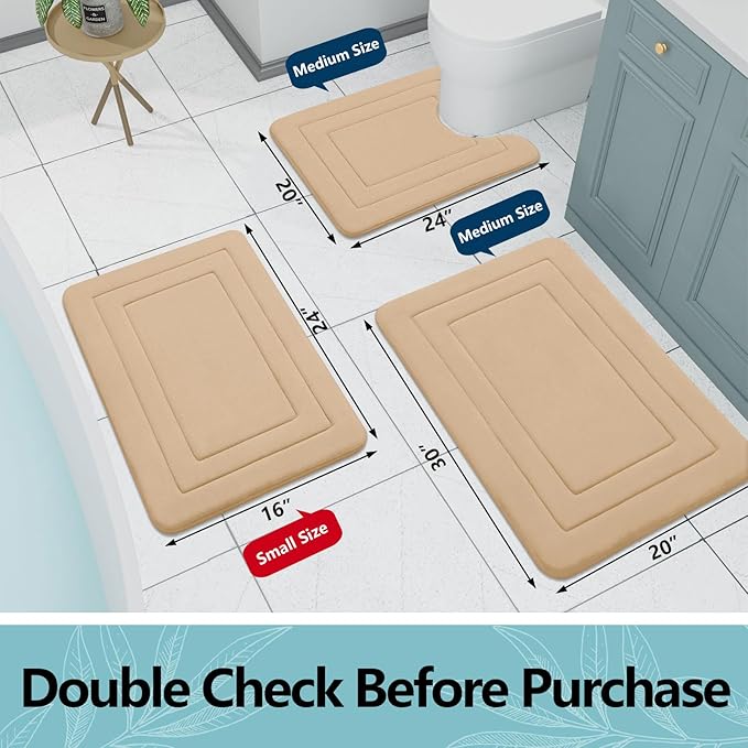 Arotive Memory Foam Bathroom Rug Mat 30x20, Ultra Soft and Absorbent Bath Mat, Machine Wash Dry, Comfortable Bath Rug Carpet for Bathroom Floor, Tub and Shower, Beige