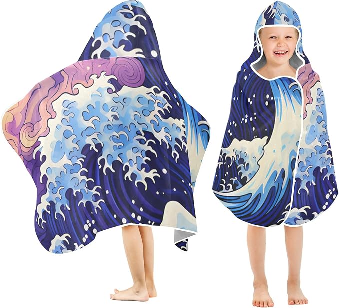 Hooded Towel for Kids The Great Waves of The Sea Beach Wrap Bath Towels 50x23.5in