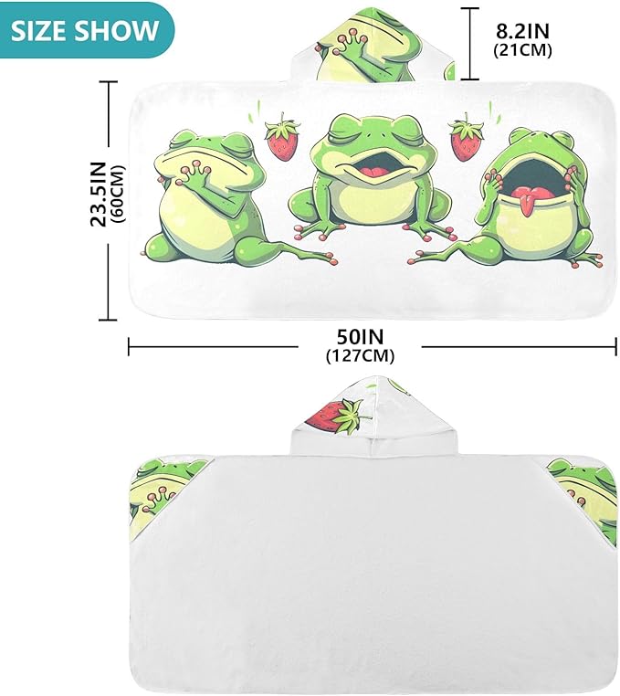 Hooded Towel for Kids Frog Dreaming of Strawberry Beach Wrap Bath Towels 50x23.5in